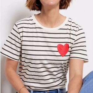 Striped Short Sleeve Tee with Red Heart